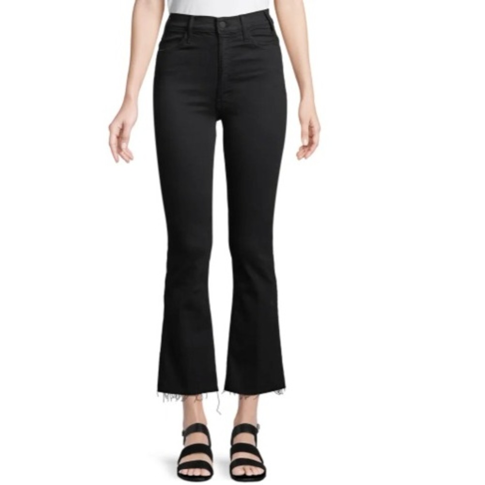Mother The Hustler High-Rise Ankle Fray Black Jeans Womens 28 Minimalist Luxury